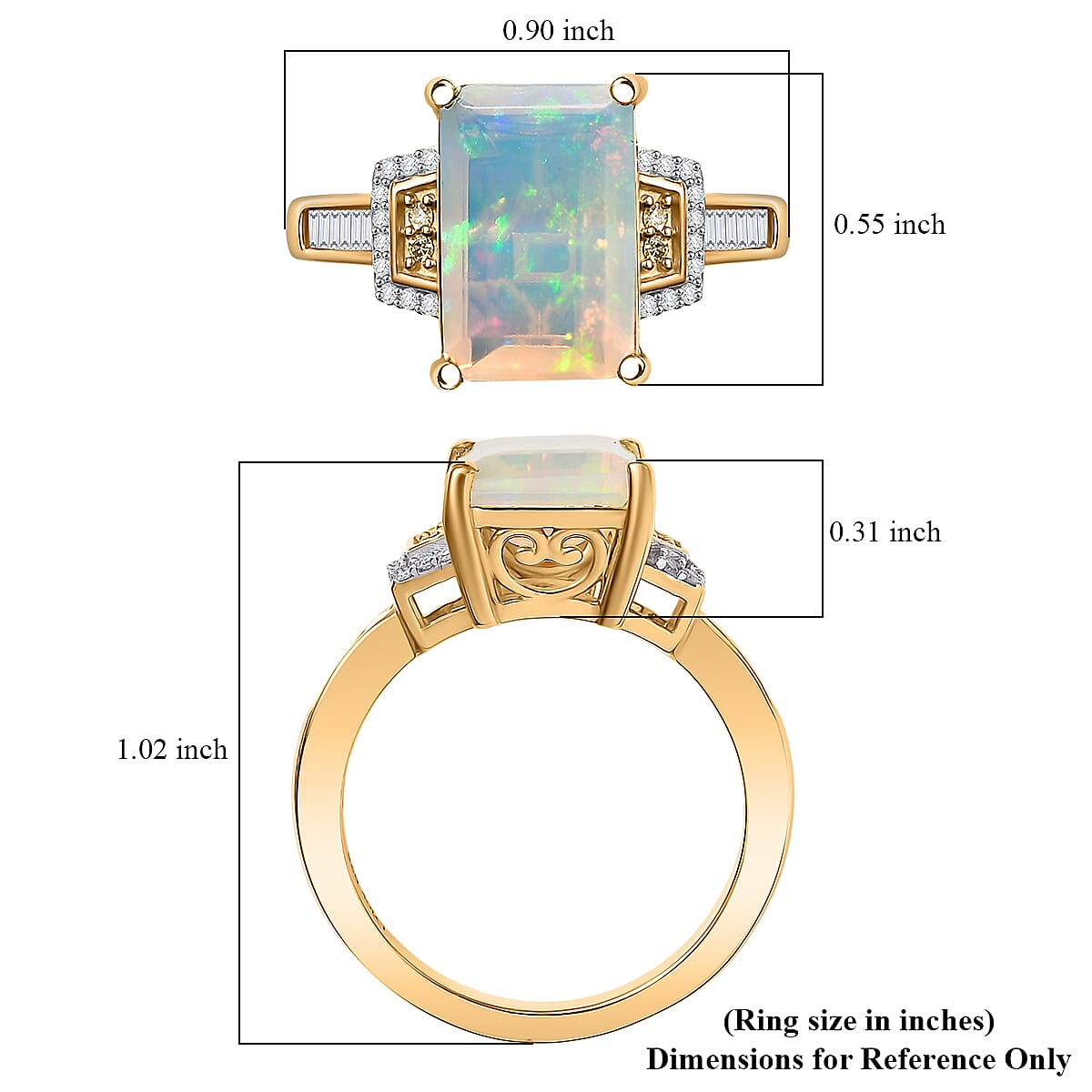 Doorbuster D'Joy Premium Ethiopian Welo Opal, Natural Yellow and White Diamond 2.70 ctw Art Deco Ring in 18K Vermeil Yellow Gold Over Sterling Silver (Size 9.0) image number 5
