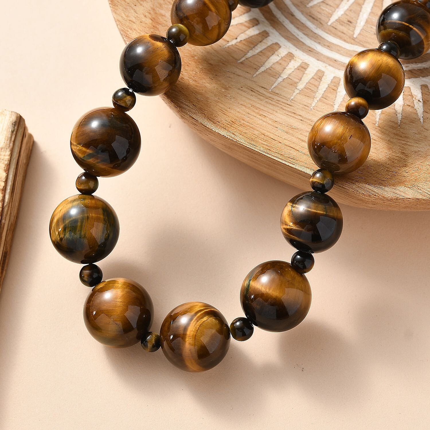 EverTrue Tigers Eye 515.00 ctw Necklace in Platinum Bond 20 Inches 
