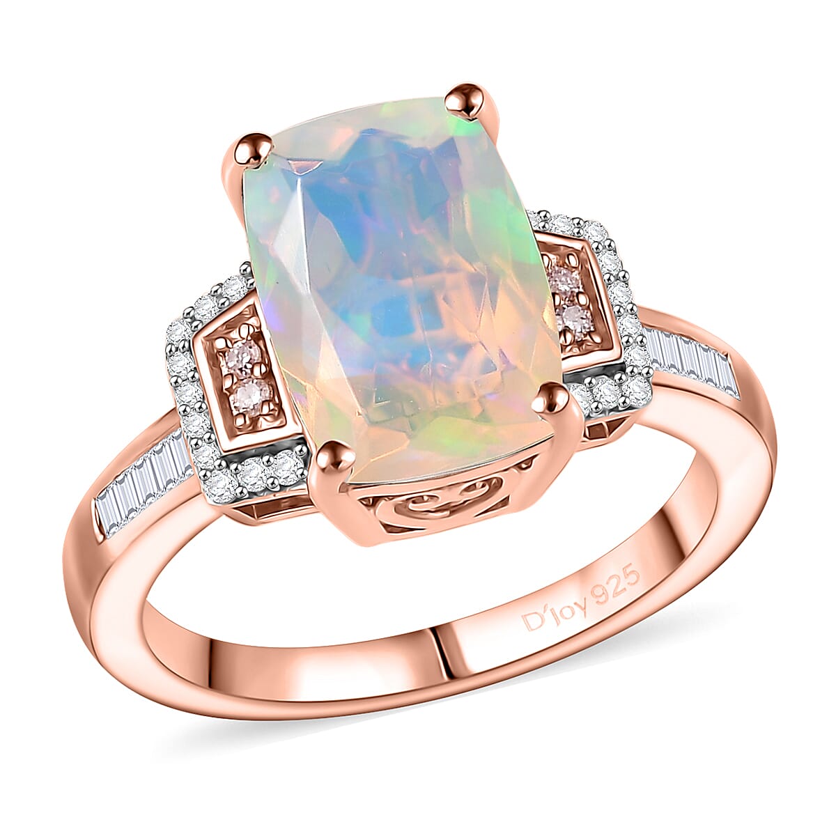 D'Joy Ethiopian Welo Opal, Natural Pink and White Diamond Art Deco Ring in 18K Vermeil RG Over Sterling Silver 2.40 ctw (Size 10.0) image number 0