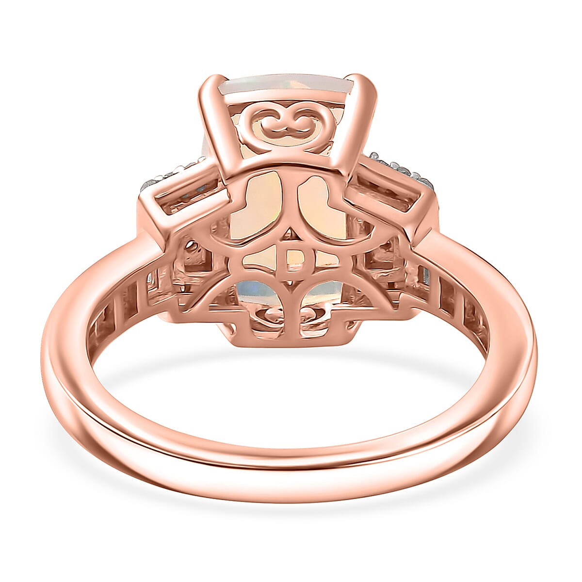 D'Joy Ethiopian Welo Opal, Natural Pink and White Diamond Art Deco Ring in 18K Vermeil RG Over Sterling Silver 2.40 ctw (Size 10.0) image number 4