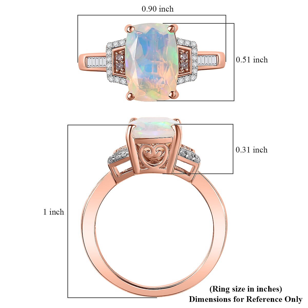 D'Joy Ethiopian Welo Opal, Natural Pink and White Diamond Art Deco Ring in 18K Vermeil RG Over Sterling Silver 2.40 ctw (Size 7.0) image number 5