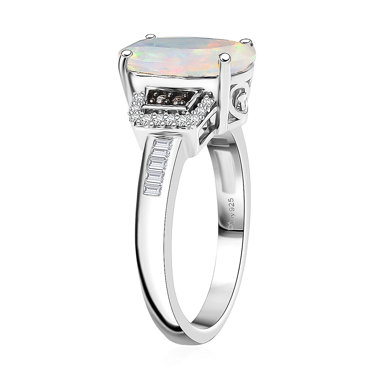 Doorbuster D'Joy Premium Ethiopian Welo Opal, Natural Champagne and White Diamond 2.15 ctw Art Deco Ring in Rhodium Over Sterling Silver (Size 10.0) image number 3