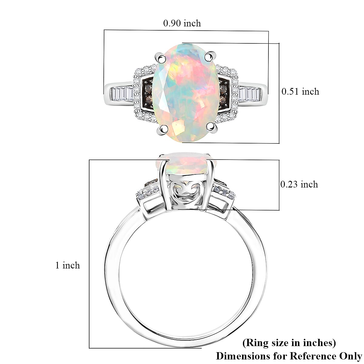 D'Joy Ethiopian Welo Opal, Natural Champagne and White Diamond Art Deco Ring in Rhodium Over Sterling Silver 2.15 ctw (Size 10.0)