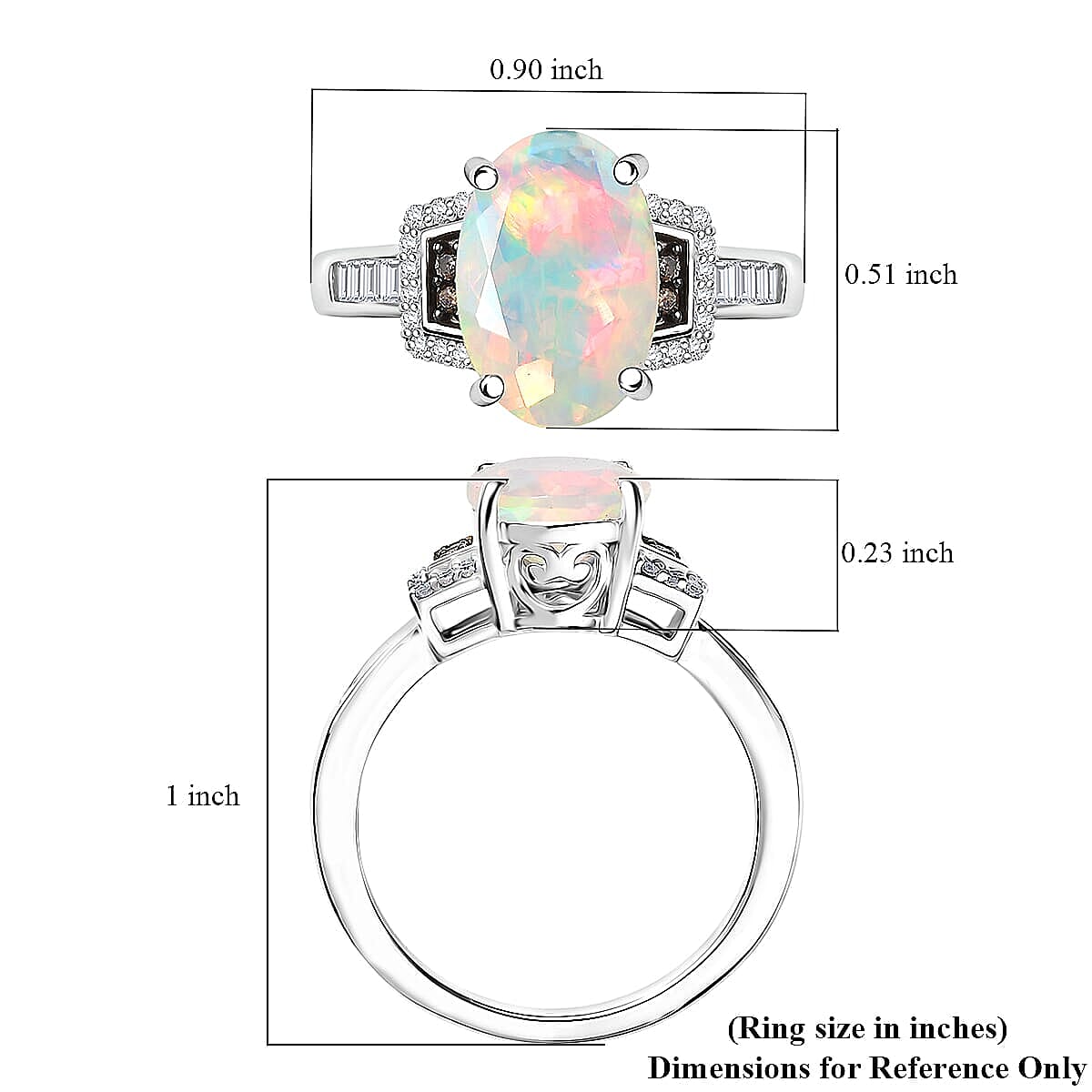 Doorbuster D'Joy Premium Ethiopian Welo Opal, Natural Champagne and White Diamond 2.15 ctw Art Deco Ring in Rhodium Over Sterling Silver (Size 10.0) image number 5