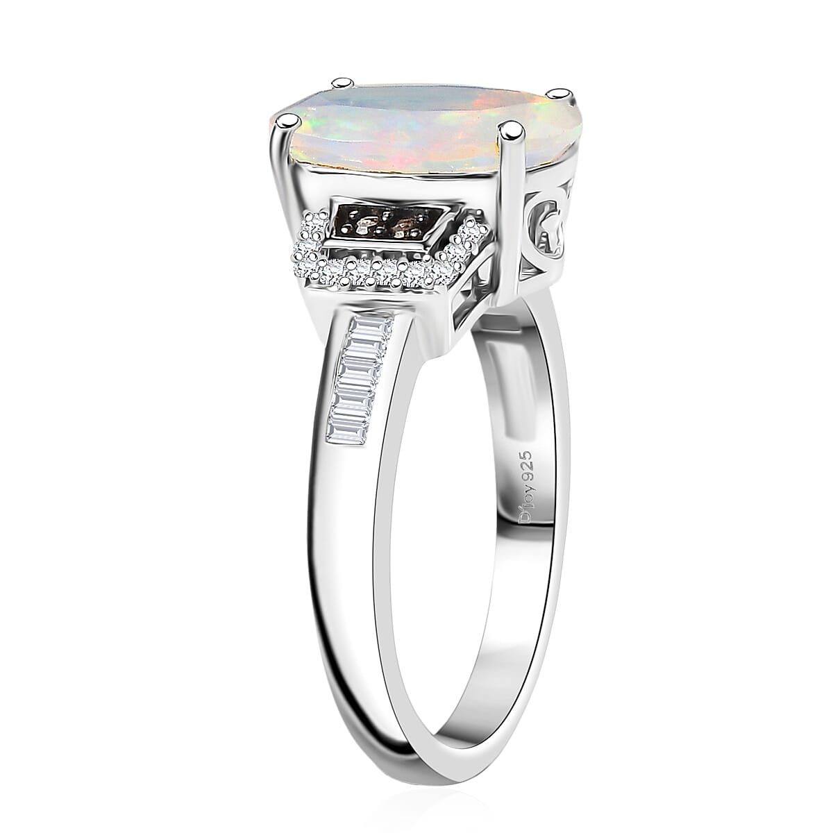 Doorbuster D'Joy Premium Ethiopian Welo Opal, Natural Champagne and White Diamond 2.15 ctw Art Deco Ring in Rhodium Over Sterling Silver (Size 8.0) image number 3