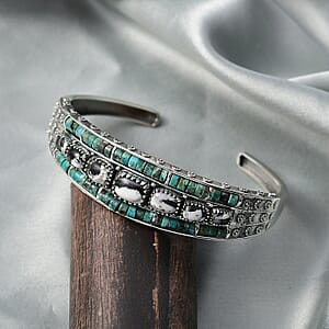 D'Joy Artisan Crafted White Buffalo, Royston Turquoise Cuff Bracelet in Oxidized Sterling Silver 24.00 ctw (7.25 Inches)