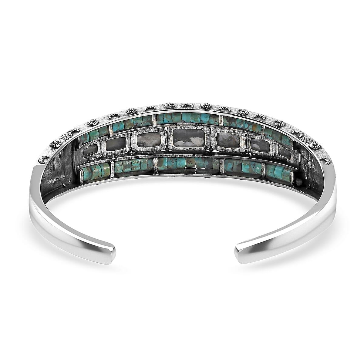 D'Joy Artisan Crafted Premium White Buffalo and Royston Turquoise 24.00 ctw Cuff Bracelet in Black Oxidized Sterling Silver (7.25 In) image number 4
