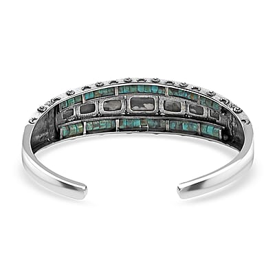 D'Joy Artisan Crafted White Buffalo, Royston Turquoise Cuff Bracelet in Oxidized Sterling Silver 24.00 ctw (7.25 Inches)