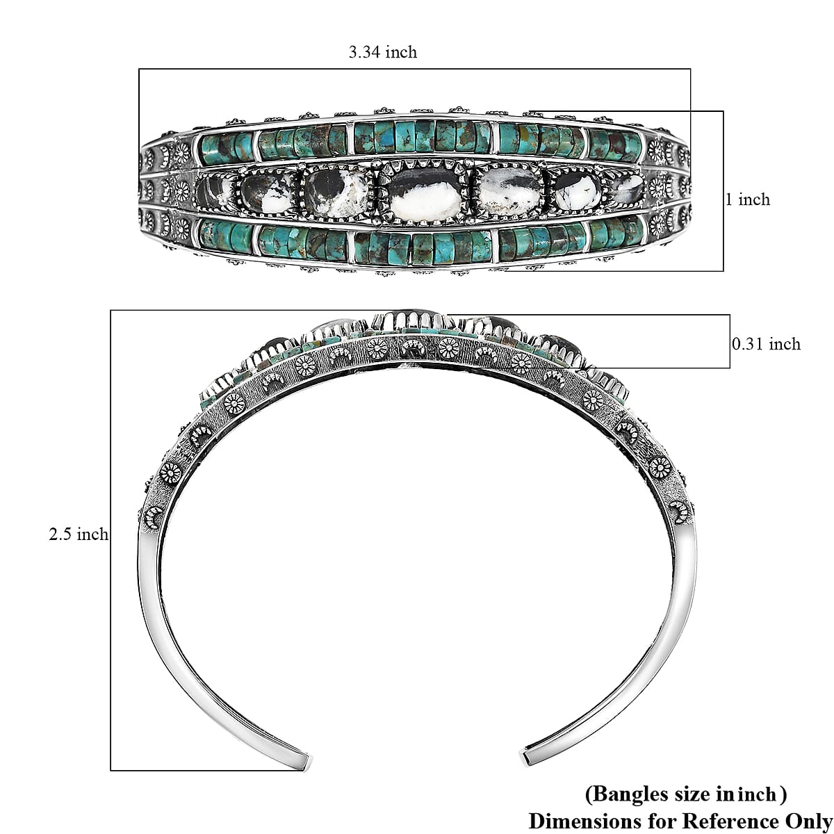 D'Joy Artisan Crafted Premium White Buffalo and Royston Turquoise 24.00 ctw Cuff Bracelet in Black Oxidized Sterling Silver (7.25 In) image number 5