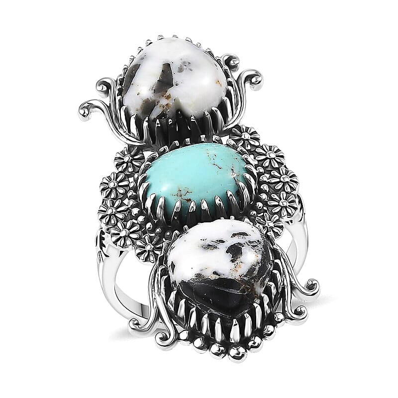 D'Joy  White Buffalo, Tahoe Nevada Turquoise Artisan Crafted Ring in Black Oxidised Sterling Silver 10.60 ctw (Size 10.0)