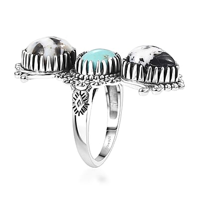 D'Joy  White Buffalo, Tahoe Nevada Turquoise Artisan Crafted Ring in Black Oxidised Sterling Silver 10.60 ctw (Size 10.0)