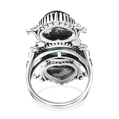 D'Joy  White Buffalo, Tahoe Nevada Turquoise Artisan Crafted Ring in Black Oxidised Sterling Silver 10.60 ctw (Size 10.0)