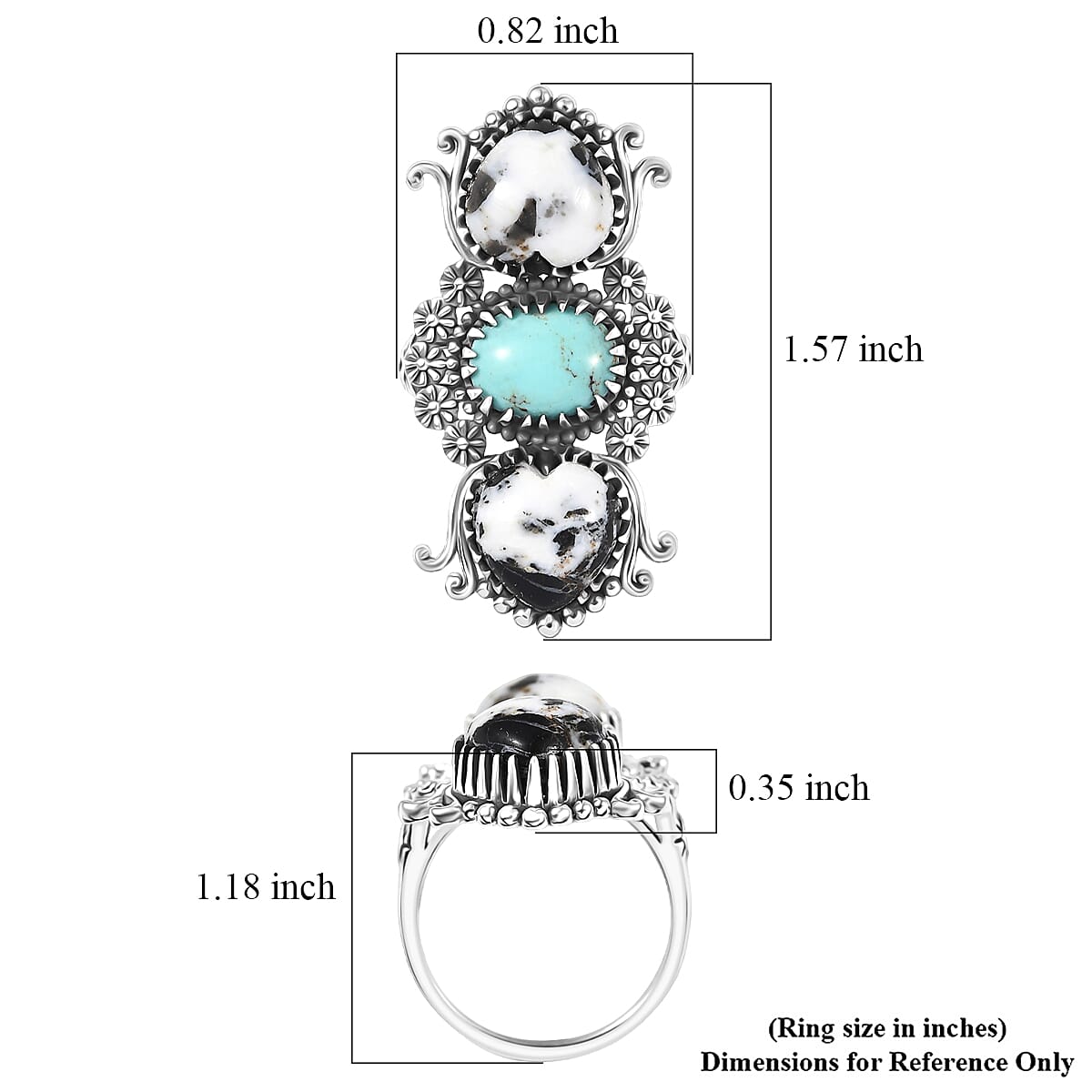 D'Joy  White Buffalo, Tahoe Nevada Turquoise Artisan Crafted Ring in Black Oxidised Sterling Silver 10.60 ctw (Size 5.0) image number 5