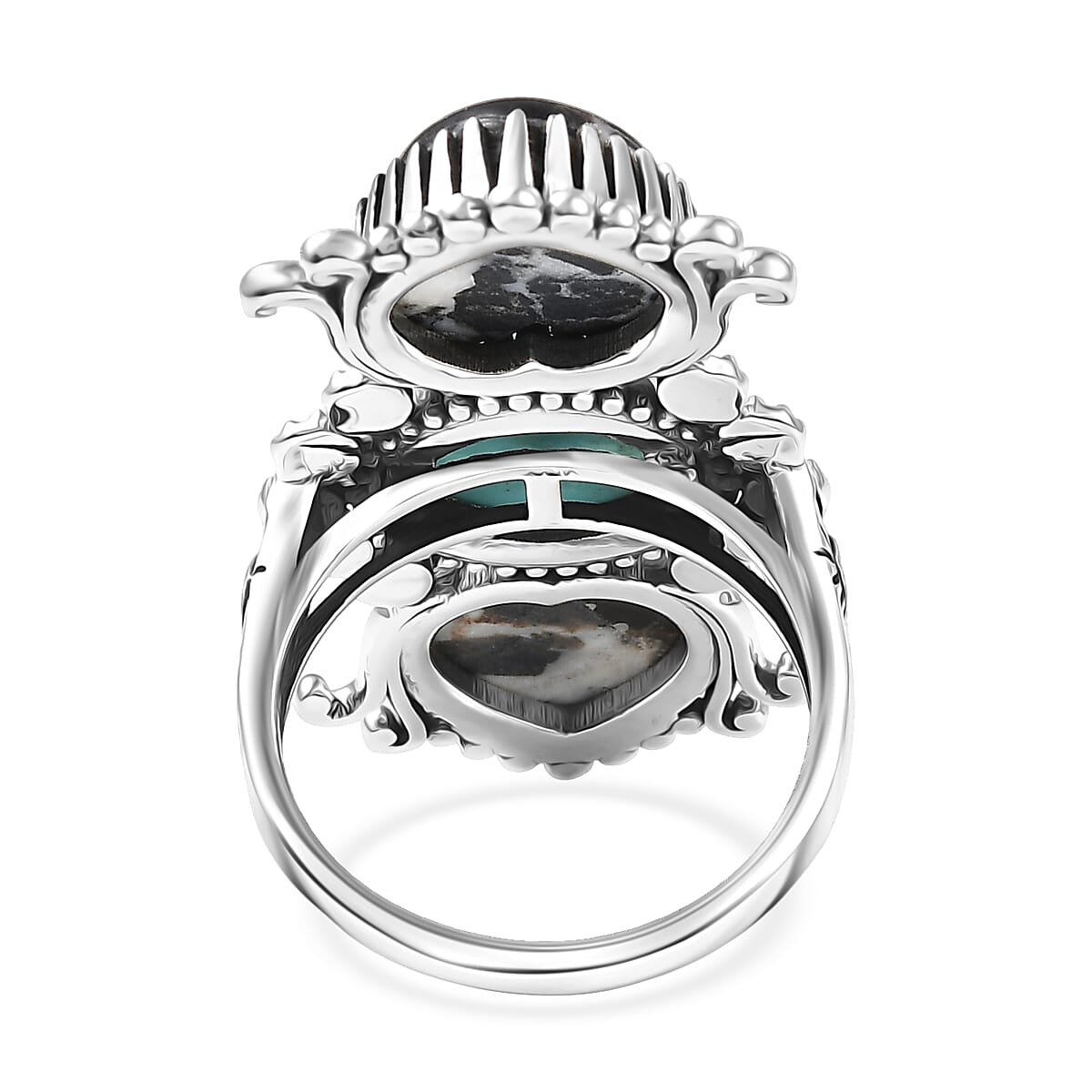 D'Joy  White Buffalo, Tahoe Nevada Turquoise Artisan Crafted Ring in Black Oxidised Sterling Silver 10.60 ctw (Size 7.0) image number 4