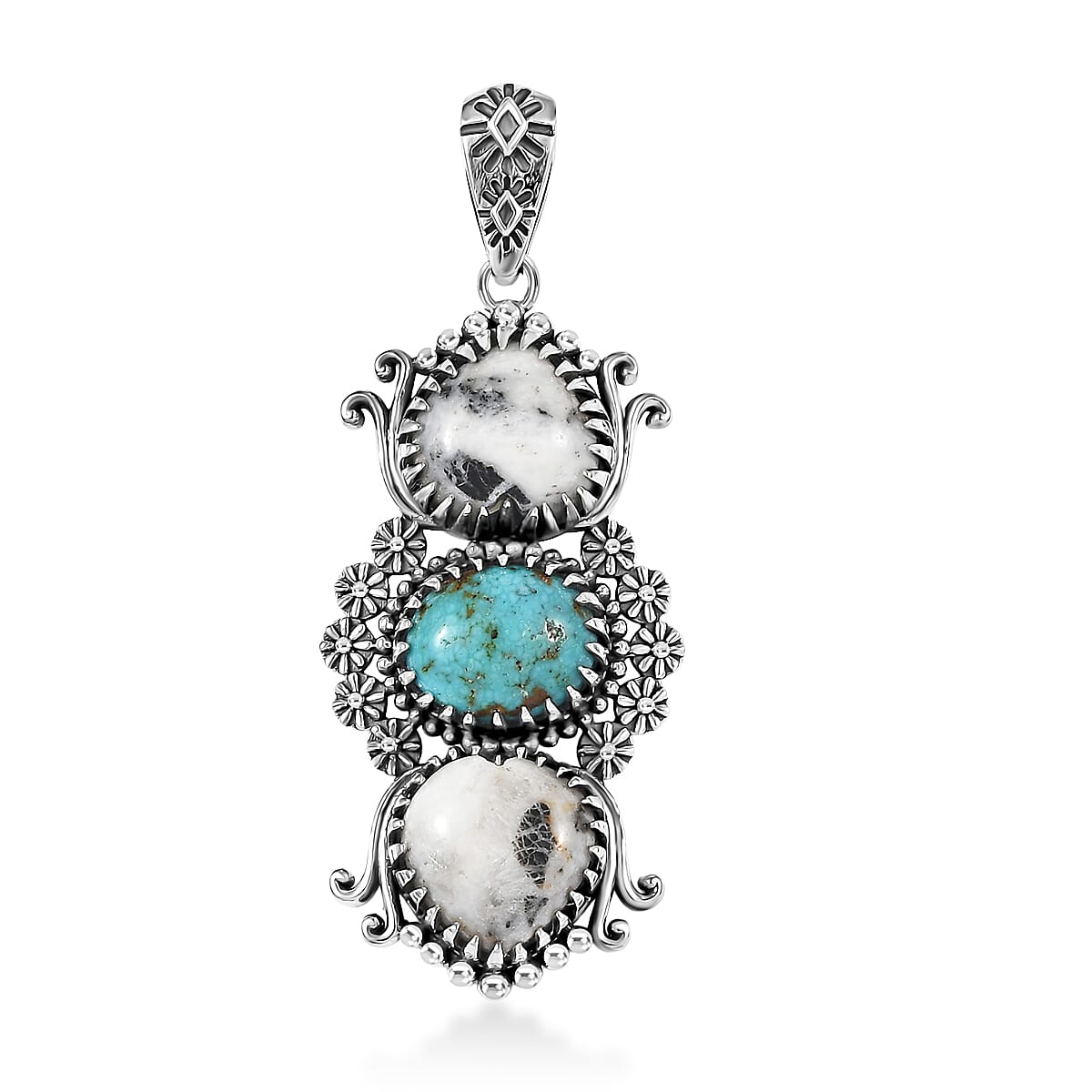 D'Joy Artisan Crafted White Buffalo and Tahoe Nevada Turquoise 8.90 ctw Pendant without Chain in Sterling Silver image number 0