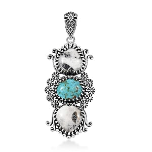 D'Joy Artisan Crafted White Buffalo and Tahoe Nevada Turquoise 8.90 ctw Pendant without Chain in Sterling Silver