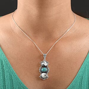 D'Joy Artisan Crafted White Buffalo, Tahoe Nevada Turquoise Pendant without Chain in Sterling Silver 8.90 ctw