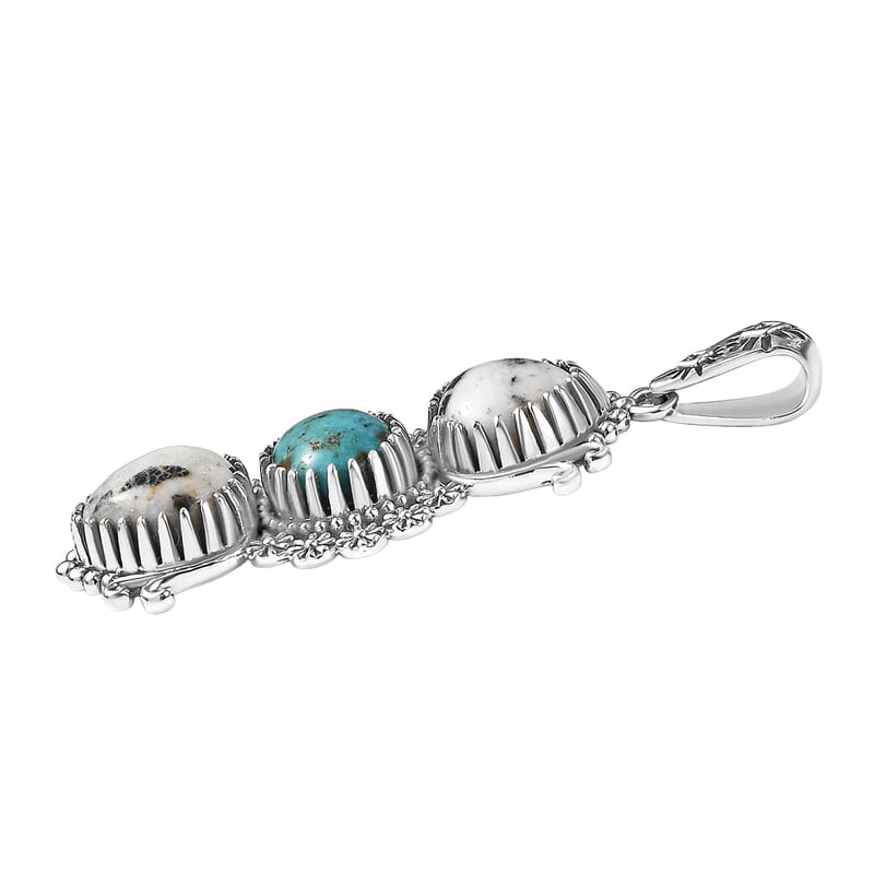 D'Joy Artisan Crafted White Buffalo, Tahoe Nevada Turquoise Pendant without Chain in Sterling Silver 8.90 ctw