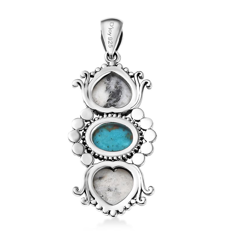 D'Joy Artisan Crafted White Buffalo, Tahoe Nevada Turquoise Pendant without Chain in Sterling Silver 8.90 ctw