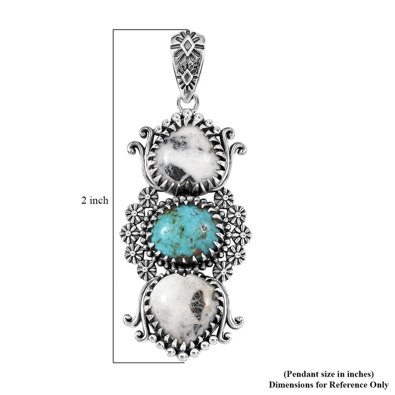 D'Joy Artisan Crafted White Buffalo, Tahoe Nevada Turquoise Pendant without Chain in Sterling Silver 8.90 ctw