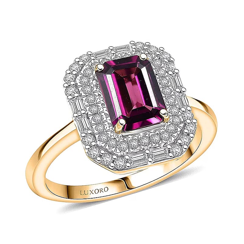 Certified & Appraised Luxoro AAA Radiant Ember Garnet and G-H I2 Diamond 2.30 ctw Art Deco Ring in 10K Yellow Gold (Size 10.0)
