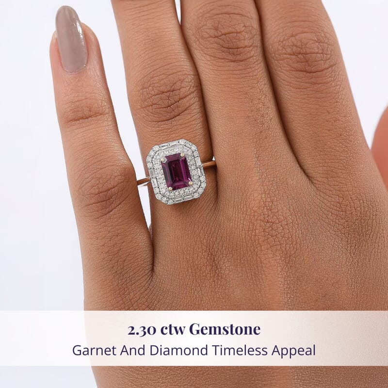 Certified & Appraised Luxoro AAA Radiant Ember Garnet and G-H I2 Diamond 2.30 ctw Art Deco Ring in 10K Yellow Gold (Size 10.0)