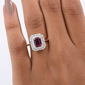 Luxoro AAA Radiant Ember Garnet and G-H I2 Diamond 2.30 ctw Art Deco Ring in 10K Yellow Gold (Size 10.0)