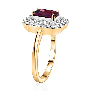 Luxoro AAA Radiant Ember Garnet and G-H I2 Diamond 2.30 ctw Art Deco Ring in 10K Yellow Gold (Size 10.0)