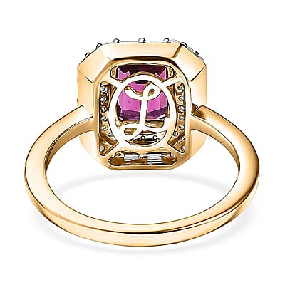 Certified & Appraised Luxoro AAA Radiant Ember Garnet and G-H I2 Diamond 2.30 ctw Art Deco Ring in 10K Yellow Gold (Size 10.0)