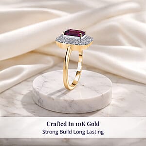 Luxoro 10K Yellow Gold AAA Radiant Ember Garnet, Diamond (G-H, I2) Art Deco Ring (Size 11.0) 2.30 ctw