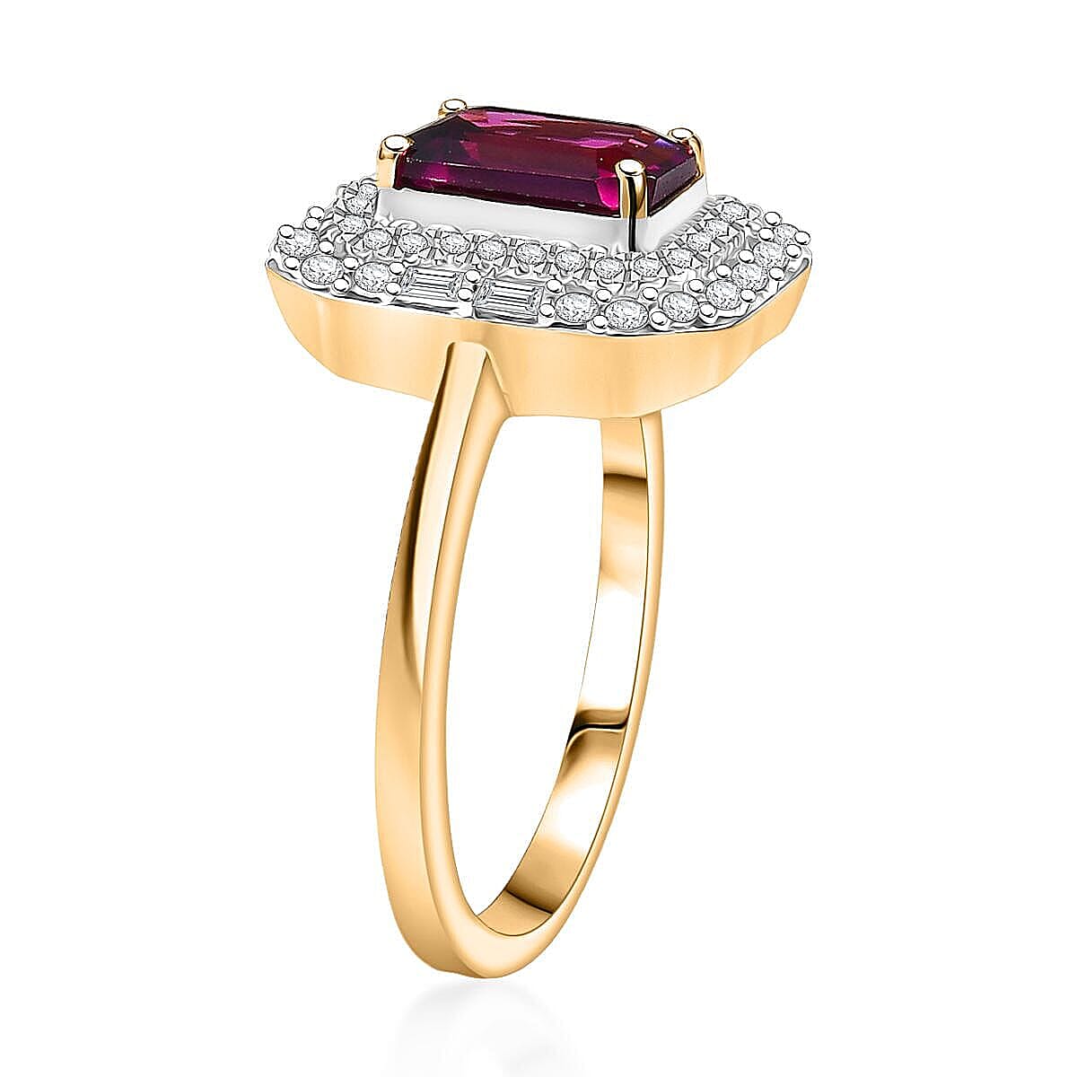 Luxoro 10K Yellow Gold AAA Radiant Ember Garnet, Diamond (G-H, I2) Art Deco Ring (Size 5.0) 2.30 ctw image number 3