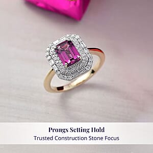 Luxoro 10K Yellow Gold AAA Radiant Ember Garnet, Diamond (G-H, I2) Art Deco Ring (Size 5.5) 2.30 ctw