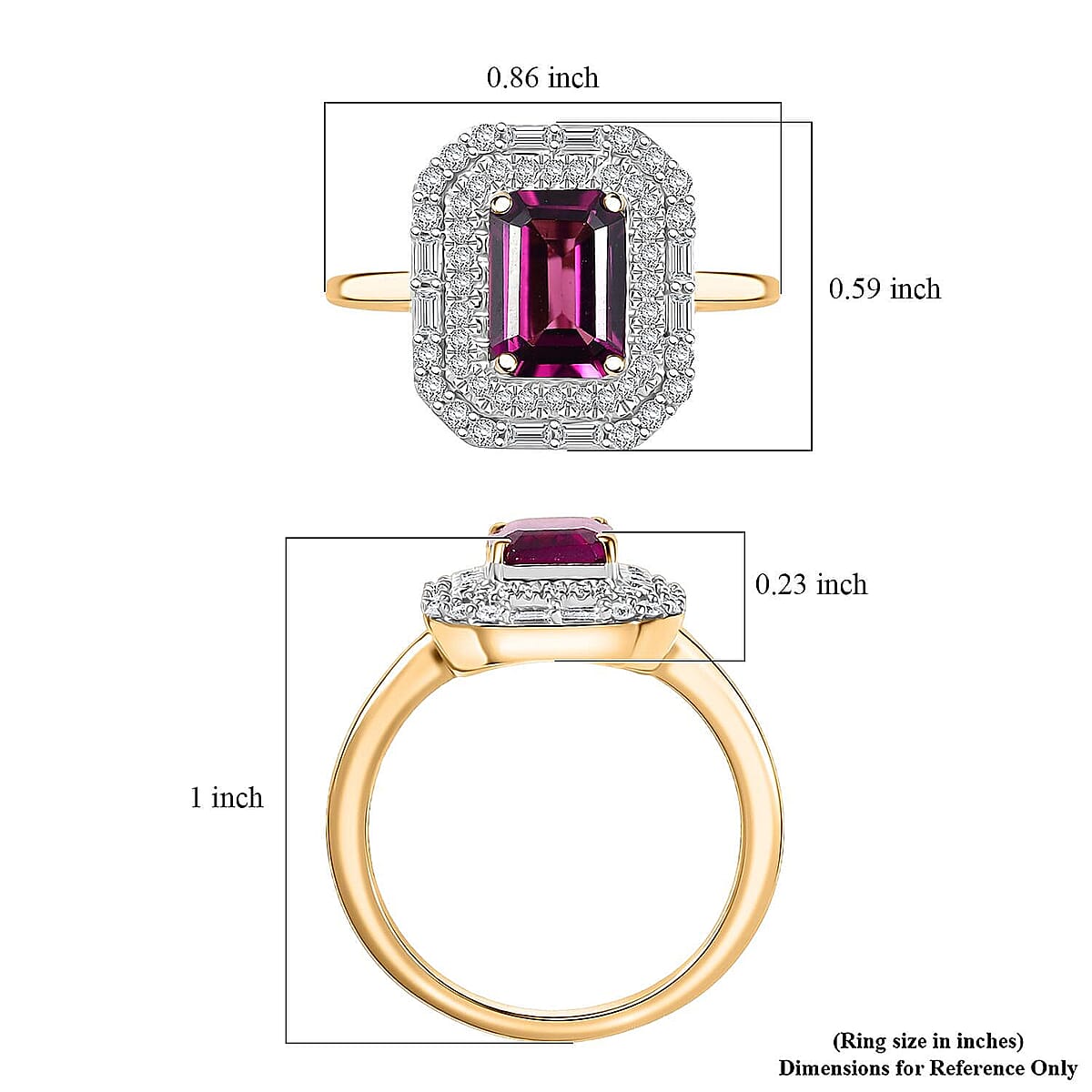 Luxoro 10K Yellow Gold AAA Radiant Ember Garnet, Diamond (G-H, I2) Art Deco Ring (Size 5.5) 2.30 ctw image number 5