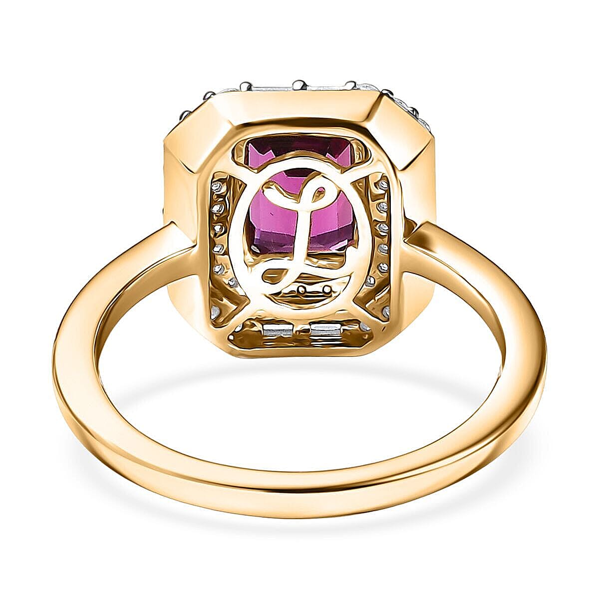 Luxoro 10K Yellow Gold AAA Radiant Ember Garnet, Diamond (G-H, I2) Art Deco Ring (Size 6.5) 2.30 ctw image number 4