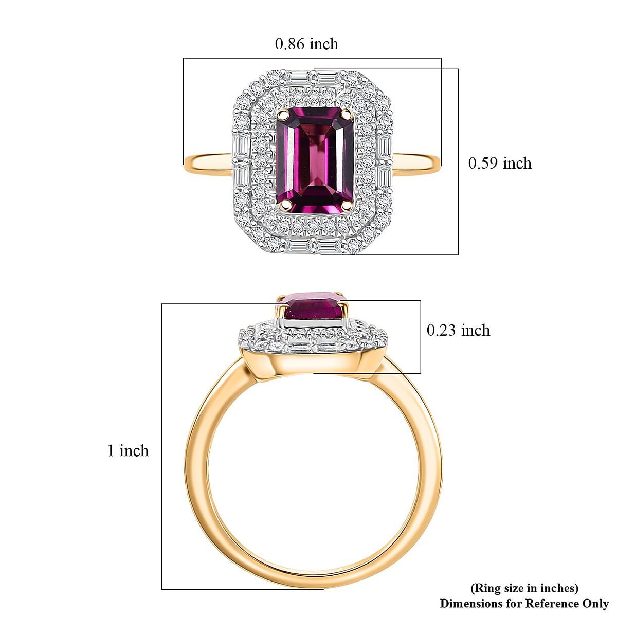 Luxoro AAA Radiant Ember Garnet and G-H I2 Diamond 2.30 ctw Art Deco Ring in 10K Yellow Gold (Size 7.0) image number 5