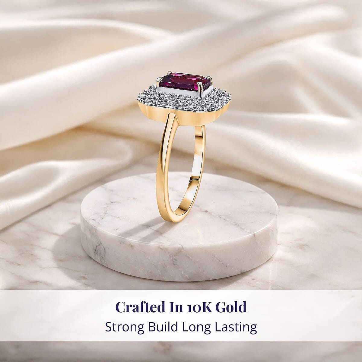 Certified & Appraised Luxoro AAA Radiant Ember Garnet and G-H I2 Diamond 2.30 ctw Art Deco Ring in 10K Yellow Gold (Size 8.0) image number 2