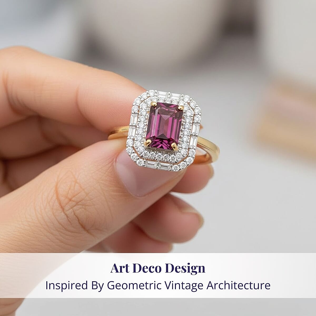 Certified & Appraised Luxoro AAA Radiant Ember Garnet and G-H I2 Diamond 2.30 ctw Art Deco Ring in 10K Yellow Gold (Size 8.0) image number 4