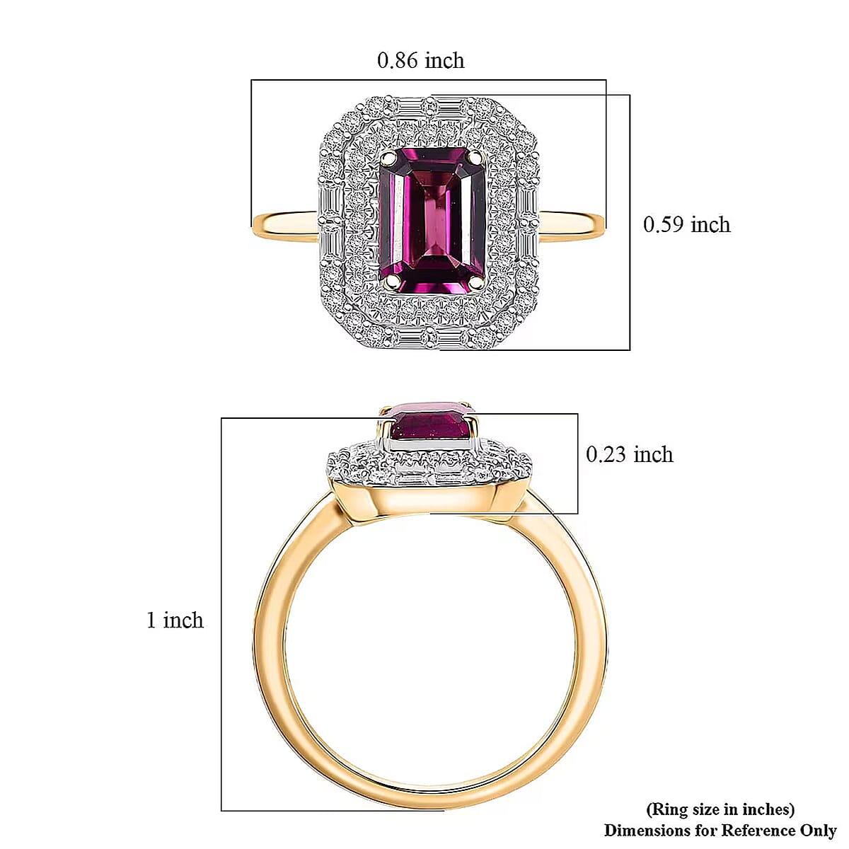 Certified & Appraised Luxoro AAA Radiant Ember Garnet and G-H I2 Diamond 2.30 ctw Art Deco Ring in 10K Yellow Gold (Size 8.0) image number 5