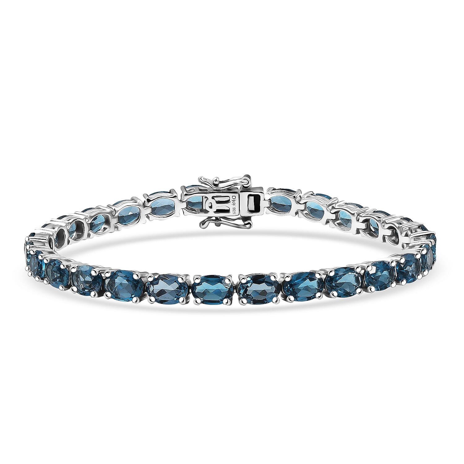 D'Joy London Blue Topaz 25.60 ctw Bracelet in Rhodium Over Sterling Silver (8.00 In)