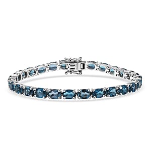 D'Joy London Blue Topaz Bracelet in Rhodium Over Sterling Silver (8.00 In) 25.60 ctw