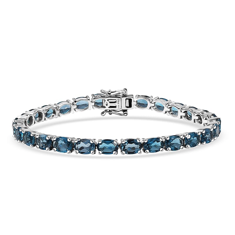 D'Joy London Blue Topaz 25.60 ctw Bracelet in Rhodium Over Sterling Silver (8.00 In)