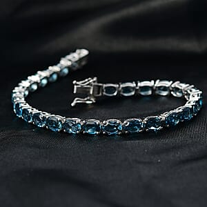 D'Joy London Blue Topaz 25.60 ctw Bracelet in Rhodium Over Sterling Silver (8.00 In)