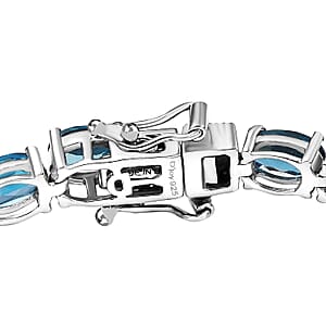 D'Joy London Blue Topaz 25.60 ctw Bracelet in Rhodium Over Sterling Silver (8.00 In)