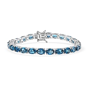 D'Joy London Blue Topaz 24.70 ctw Bracelet in Rhodium Over Sterling Silver (7.25 In)