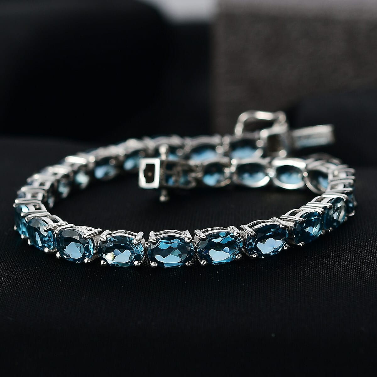 D'Joy London Blue Topaz 24.70 ctw Bracelet in Rhodium Over Sterling Silver (7.25 In) image number 1