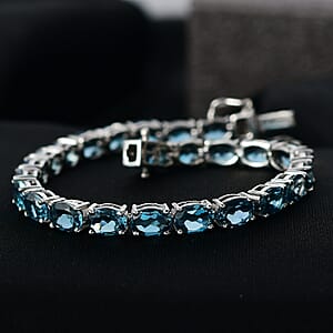 D'Joy London Blue Topaz 24.70 ctw Bracelet in Rhodium Over Sterling Silver (7.25 In)
