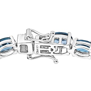 D'Joy London Blue Topaz 24.70 ctw Bracelet in Rhodium Over Sterling Silver (7.25 In)