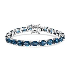 D'Joy London Blue Topaz 21.80 ctw Bracelet in Rhodium Over Sterling Silver (6.50 In)