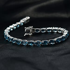 D'Joy London Blue Topaz 21.80 ctw Bracelet in Rhodium Over Sterling Silver (6.50 In)