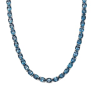 D'Joy London Blue Topaz 59.80 ctw Necklace in Rhodium Over Sterling Silver 18 Inches